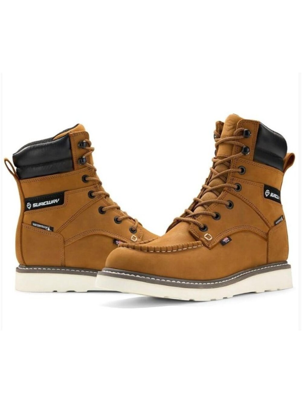 Surlowry Men's Tan Work Boots - Waterproof Lace-Up